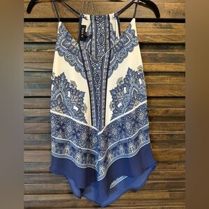 A BYER Bohemian Boho Tank‎ Top MED Blue Pointed EUC Aztec